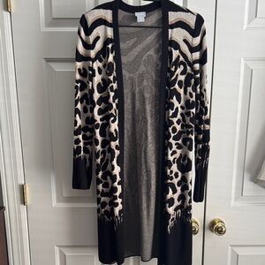 Chico's Black and Cream Animal Print Cardigan
